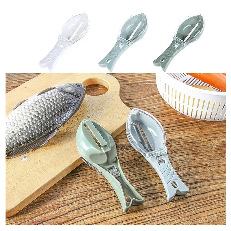 Fish Scales Graters Scraper Fish Cleaning Tool Scraping Scales Device with Cover Home Kitchen Cooking Fish Tool Kitchen Tools