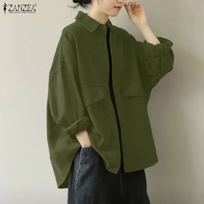 ZANZEA Woman Oversiezd High-Low Shirts Turn-Down Collar Long Sleeve Button Up Loose Chemises Femme Spring Summer Streetwear Tops