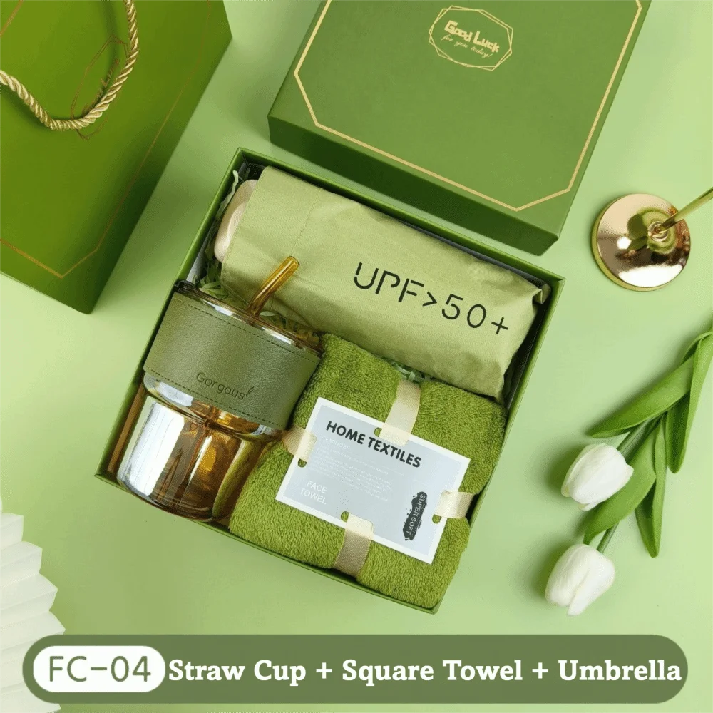 3IN1 Souvenir Gift Set Stylish Design Fan/Towel/Cup Practical Gift Sets with Paper Bag Portable Gift Box Set Personalized Gifts