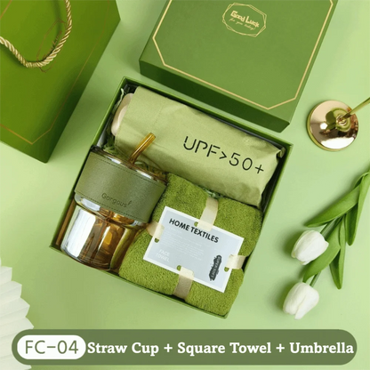 3IN1 Souvenir Gift Set Stylish Design Fan/Towel/Cup Practical Gift Sets with Paper Bag Portable Gift Box Set Personalized Gifts