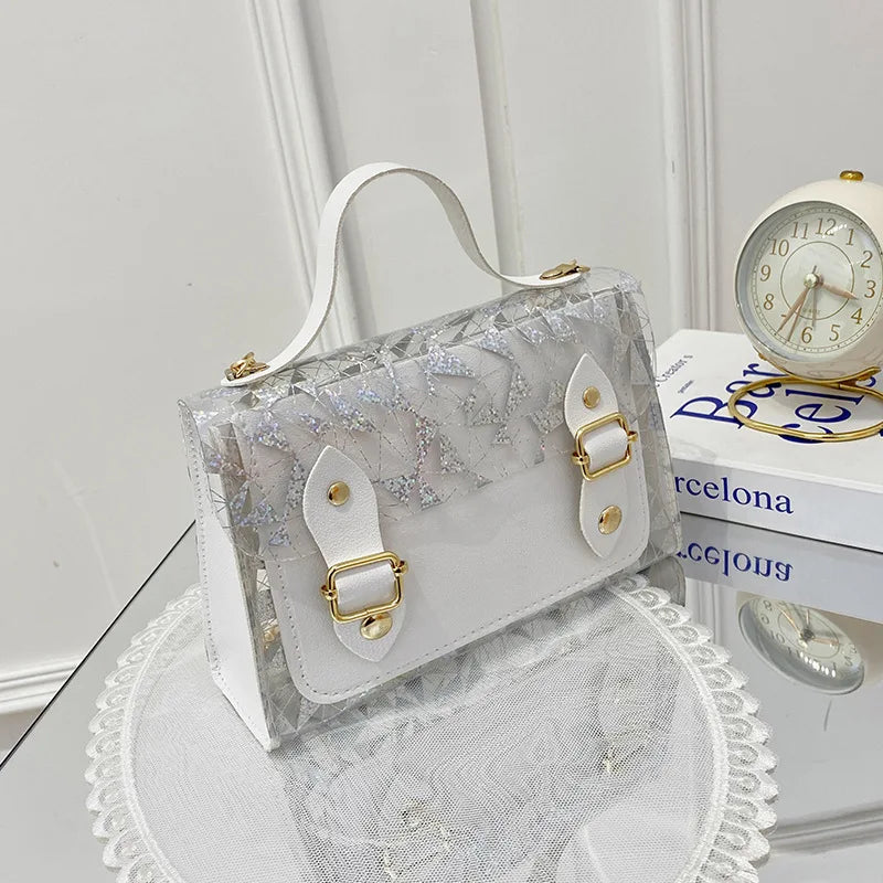 Fashionable Urban Simple Style Handbag Lock Buckle Print Single Shoulder Crossbody Bag Small Square Bag Spring 2025 PU Material