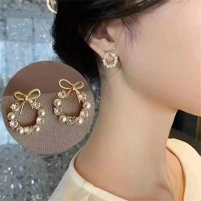 925 Silver Needle Korean Fashion Double V Crystal Earrings For Women Jewelry 2026 Trending Luxury Women's Earrings Behind Ear