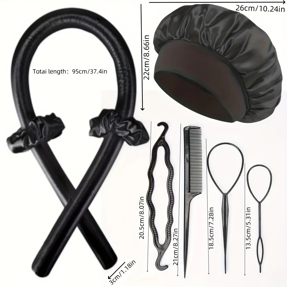 Heatless Curling Rods Flower Bud Braiding Night Cap No-Heat Curling Iron Set Hair Roller Set Soft Headband Hair Styling Tools