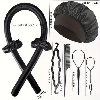 Heatless Curling Rods Flower Bud Braiding Night Cap No-Heat Curling Iron Set Hair Roller Set Soft Headband Hair Styling Tools