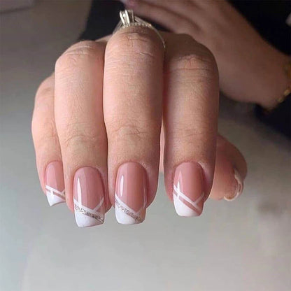 24Pcs/Box Charming Pink Flame Short Detachable Finished Fingernails Ballet Wearable Fake Nails press on Square Head Full Cover