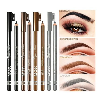 Wooden Double-Ended Eyebrow Pencil 4 Colors Waterproof Smudge Proof Eyeliner Pen Matte Long Lasting Chromogenic Makeup Pen
