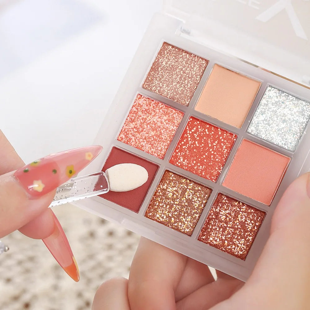 1Pc Nine-colors Eyeshadow Palettes Pearly Matte Glitter Eyeshadow Shiny Eye Shadow Long-lasting Eyes Make Up Butter Orange Brown