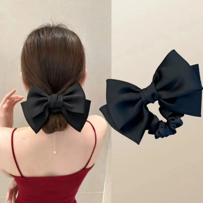 Female Satin Bow Hairpin Ponytail Clip Two-layer Bowknot Ribbon Spring Clip Temperament Accessories Korean Fashion Elegant