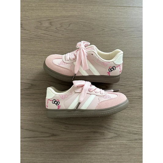 Hello Kitty Sneakers Board Shoes Cute Cozy Y2K Style Pink Thick Soled German Training Embroidery Casual Retro Girls Niche Design