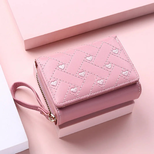 Women's Luxury Designer Pink Kawaii Coin Purse Small Leather Wallet for Ladies