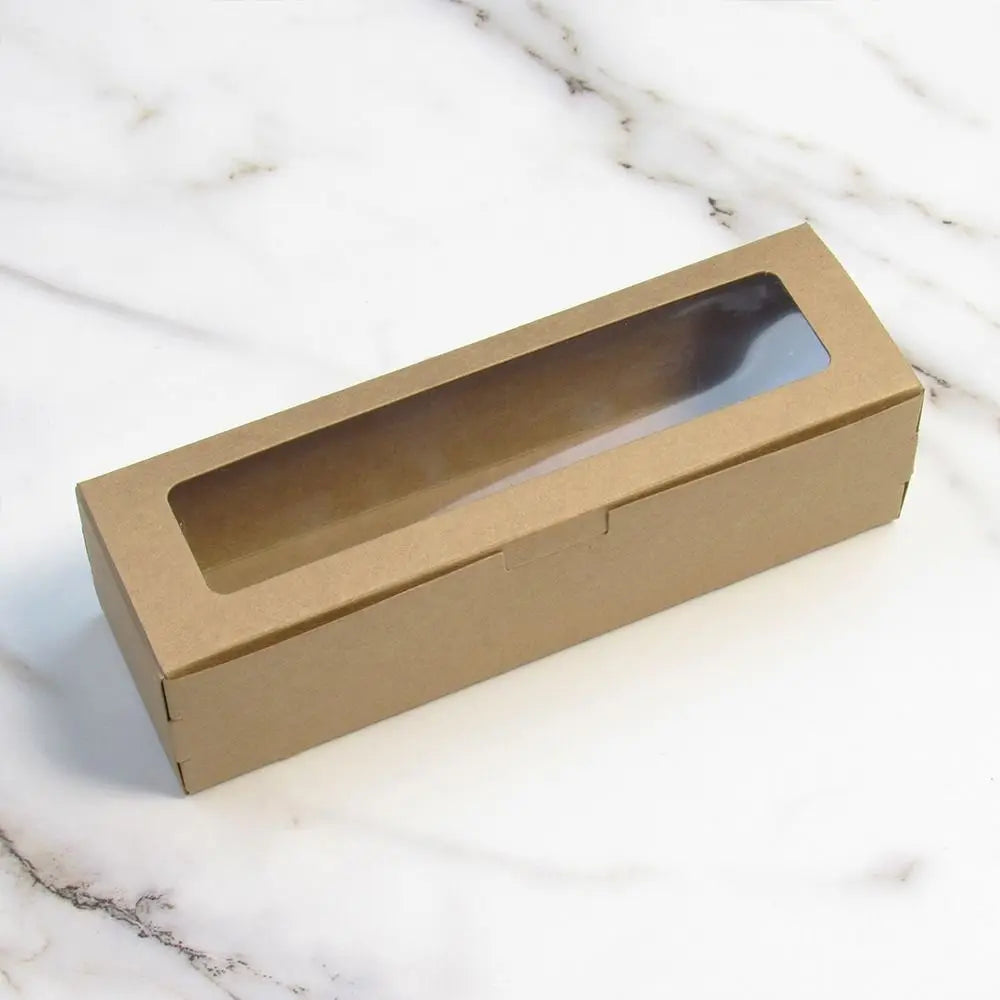 20Pcs Kraft Paper Macaron Boxes with Clear Window 2 Colors White Pastry Packaging Container Dessert Cookies Treat Delivery Box