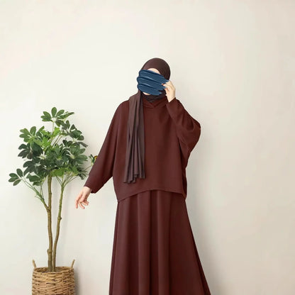 2pcs Knit Muslim Sets Womem Jilbab Casual Abaya Hooded Tops+Skirts Suits 2 Piece Hijab Set Kaftan 2026 Ramadan Eid Islam Clothes