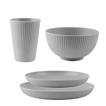 Wheat Straw Cutlery Set 4Pcs/Set Bowl Cup Dish Set Portable Tableware Set Dinnerware Kits for Picnic Camping