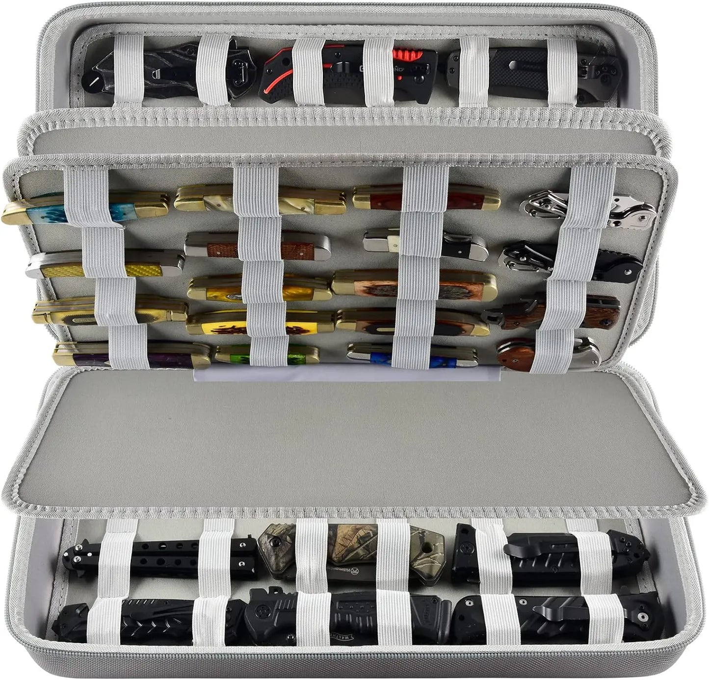 （CASE ONLY)Knife Display Case for 66+ Pocket Knives. Folding Holder, Butterfly Storage Organizer, Knives Roll Collection Pouch