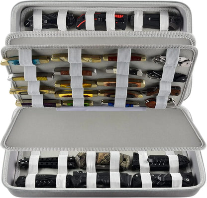 （CASE ONLY)Knife Display Case for 66+ Pocket Knives. Folding Holder, Butterfly Storage Organizer, Knives Roll Collection Pouch