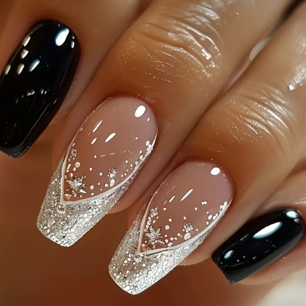 24Pcs Ballerina Fake Nails with Glue Solid Color Acrylic Press on Nails Glossy Gradient Full Cover Wearable Nail Manicure Tips