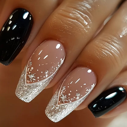 24Pcs Ballerina Fake Nails with Glue Solid Color Acrylic Press on Nails Glossy Gradient Full Cover Wearable Nail Manicure Tips
