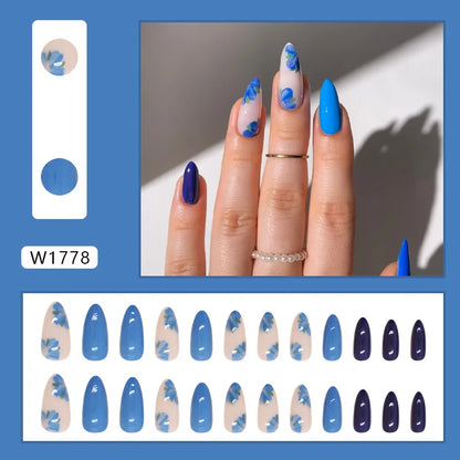 Caramel Flower 24 Pcs Press on Nails Pink Gradient Fake Nails Glossy Artificial Finger Manicure Reusable False Nails for Women