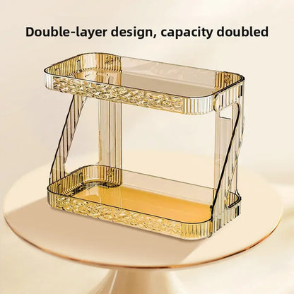 Gold Luxury Double Layer Bathroom Kitchen Vanity Cosmetic Transparent Storage Rack No Drilling Required Modern Minimalist Design