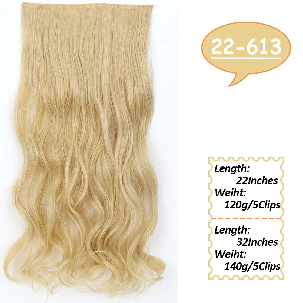 NICESY Synthetic Long Wavy 5 Clips Hair Extensions 22Inch/32Inch Clip On Hair Extensions High Tempreture Fake For Women