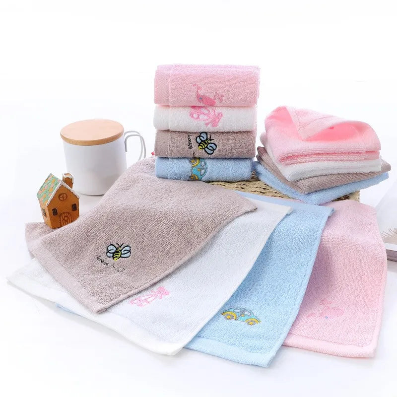 Soft Children Towel Washcloth Baby Bathing Feeding Cartoon Embroidery Cotton Towel for Newborn Handkerchief Shower Cloth 25x25cm