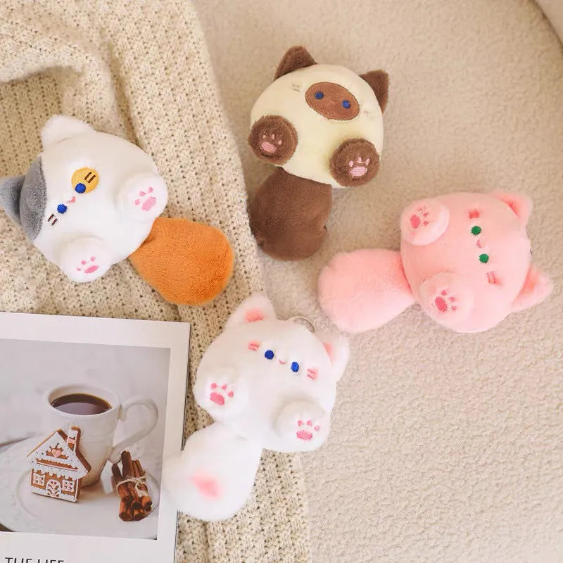 Cartoon Stuffed Plush Cat Key Chain Colorful Ins Cute Coffee Cat Plush Pendant Doll Creative Soft Fluffy Keychain Children