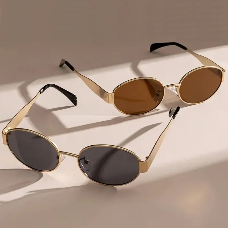 New  Oval Sunglasses for Women Men Trendy Metal Frame Sun Glasses Classic Shades Casual Eyewear