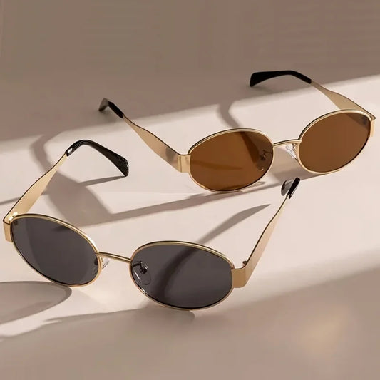 New  Oval Sunglasses for Women Men Trendy Metal Frame Sun Glasses Classic Shades Casual Eyewear