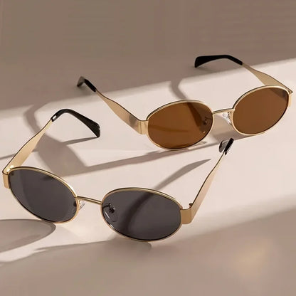 New  Oval Sunglasses for Women Men Trendy Metal Frame Sun Glasses Classic Shades Casual Eyewear