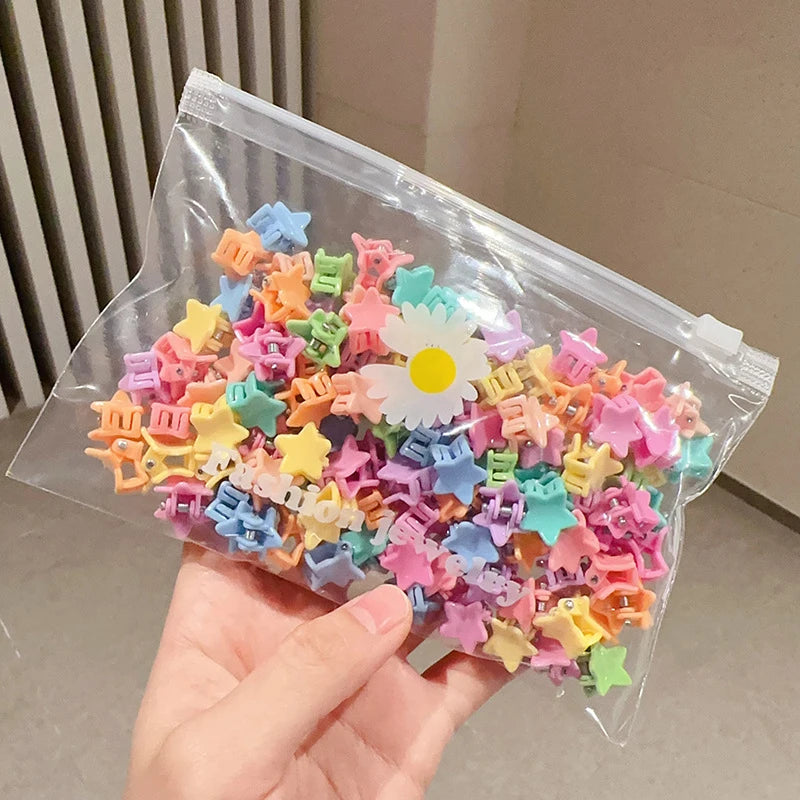 100Pcs Cute Flower Star Hair Claws Styling Hair Braid Hairpins Kids  Colorful Small Girls Hair Clips Hair Accessories Headwear