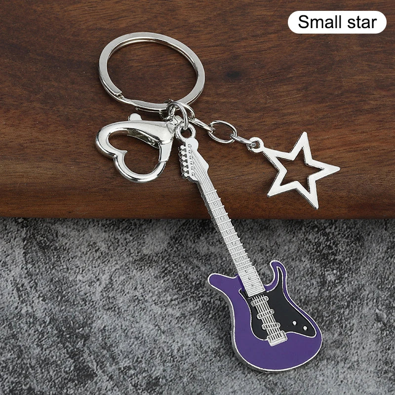 1Piece Y2K Guitar Cat Key Chain For Men Women Pentagram Bow Pendant Fashion Rock Punk Bag Accessories Gift