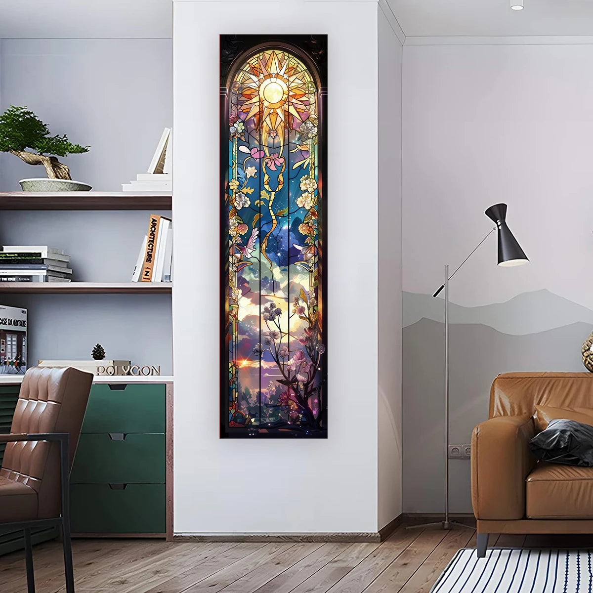Landscape Vertical Banner Sun And Moon Tapestry Tree of Life Floral Starry Night Wall Decoration Aesthetic Tapestry Home Decor
