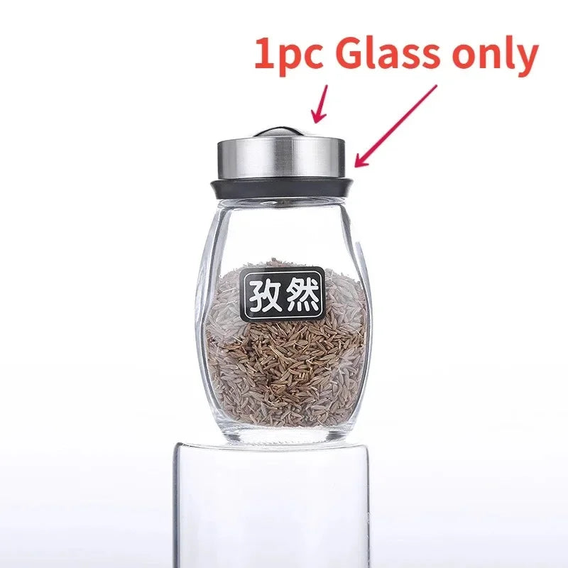 Kitchen Rotating Spice Bottle Set Glass Material Seasoning Salt Sugar Pepper Seasoning Storage Bottle Kitchen Spice Rack