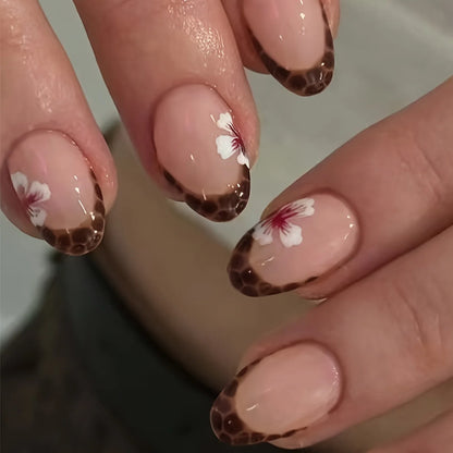 24Pcs Square Press-on Nails Set with Pink Flower Patterns Full Cover Acrylic French Nail Tips Adhesive For Stylish Women/Girls