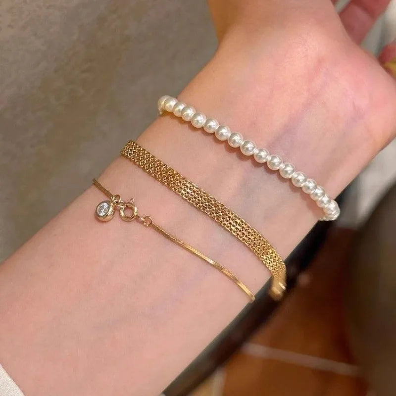 Stainless Steel Watch Strap Bracelets Vintage Woven Strap Bracelet for Women Daily Simple Versatile High-end Jewelry Girl's Gift