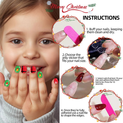 120pc/Box Kid's Christmas Press On Nails Kawaii Cartoon Santa Snowman Xmas Tree Full Cover Acrylic False Nail Kid Christmas gift