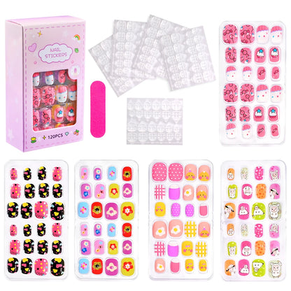 120pc/Box Kid's Christmas Press On Nails Kawaii Cartoon Santa Snowman Xmas Tree Full Cover Acrylic False Nail Kid Christmas gift