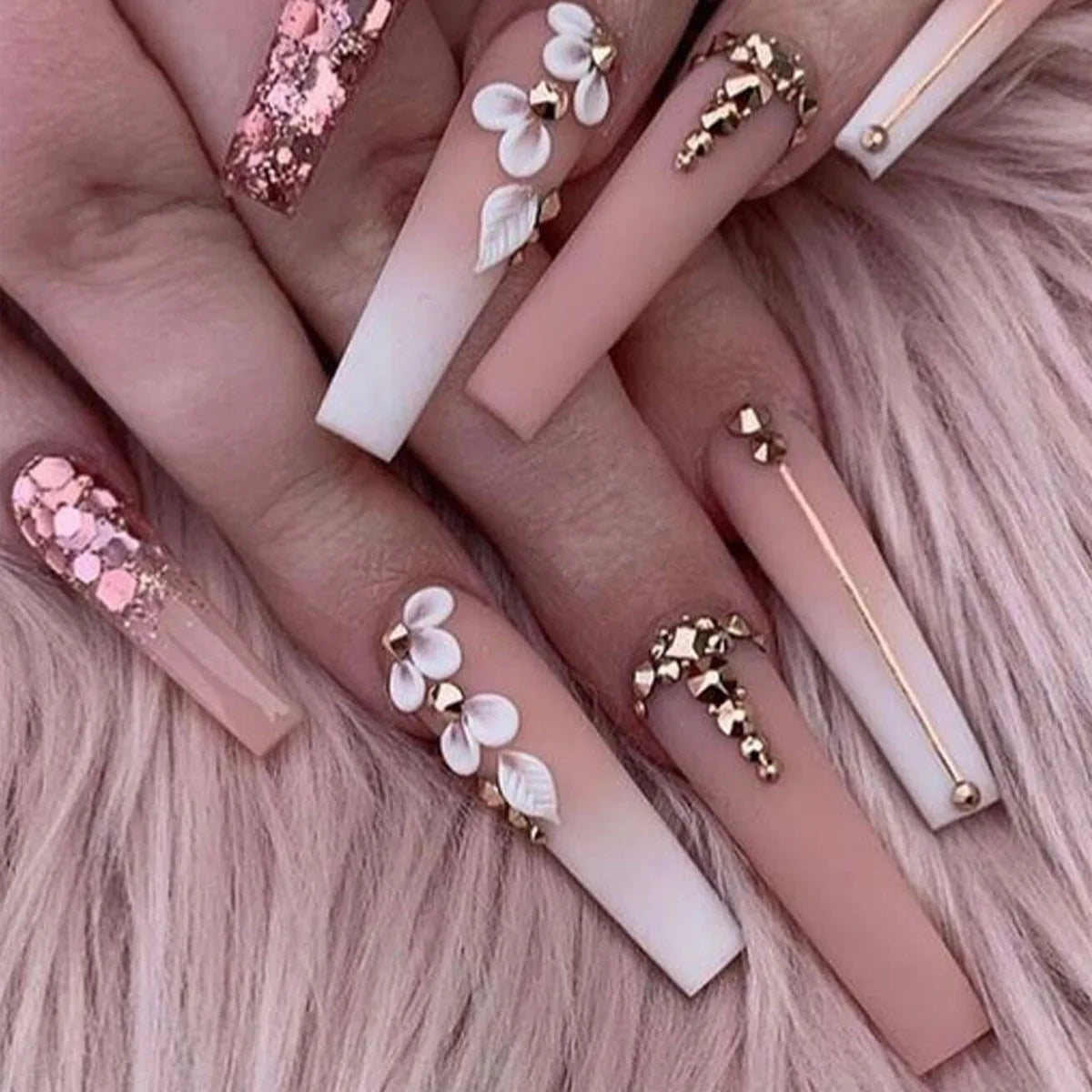 24Pcs Press on Fake Nails Short Medium French Acrylic Full Cover False Nail With Glue Kit Mini File Manicure for Women and Girls