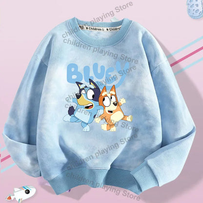Blueyi Series Kid Pullover Sweatshirts Trendy Long Sleeves Top Bingo Autumn Winter Cartoon Child Clothes Birthday Christmas Gift