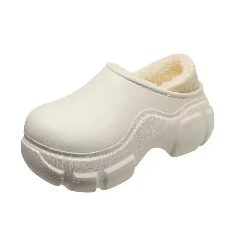Women's Fairy Tale Style Thick Bottom Cotton Slippers Winter Waterproof Outdoor Cute Butterfly Knot Heel Fleece Lined Anti-sl...