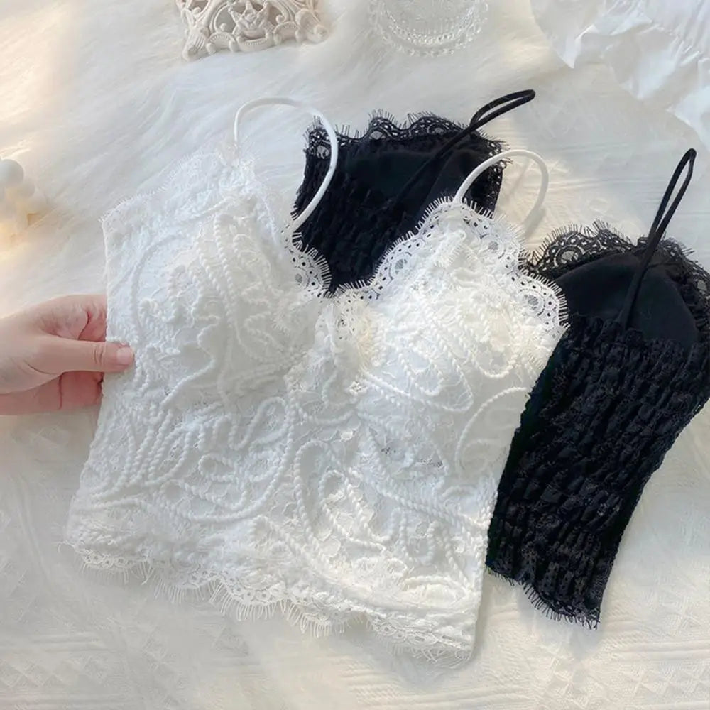 Fashion Women's Crop Tops Sexy Lace Tank Top Chest Wrap Bandeau Underwear Black White Wrapped Chest Strap Chest Pad Lingerie