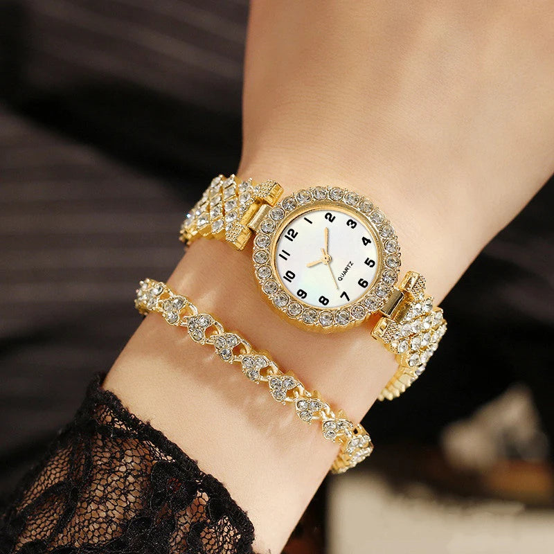 2PCS Luxury Rhinestone Women Watches Fashion Bracelet Strap Ladies Quartz Watch Set Relogio Feminino Reloj Mujer