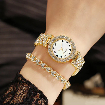 2PCS Luxury Rhinestone Women Watches Fashion Bracelet Strap Ladies Quartz Watch Set Relogio Feminino Reloj Mujer