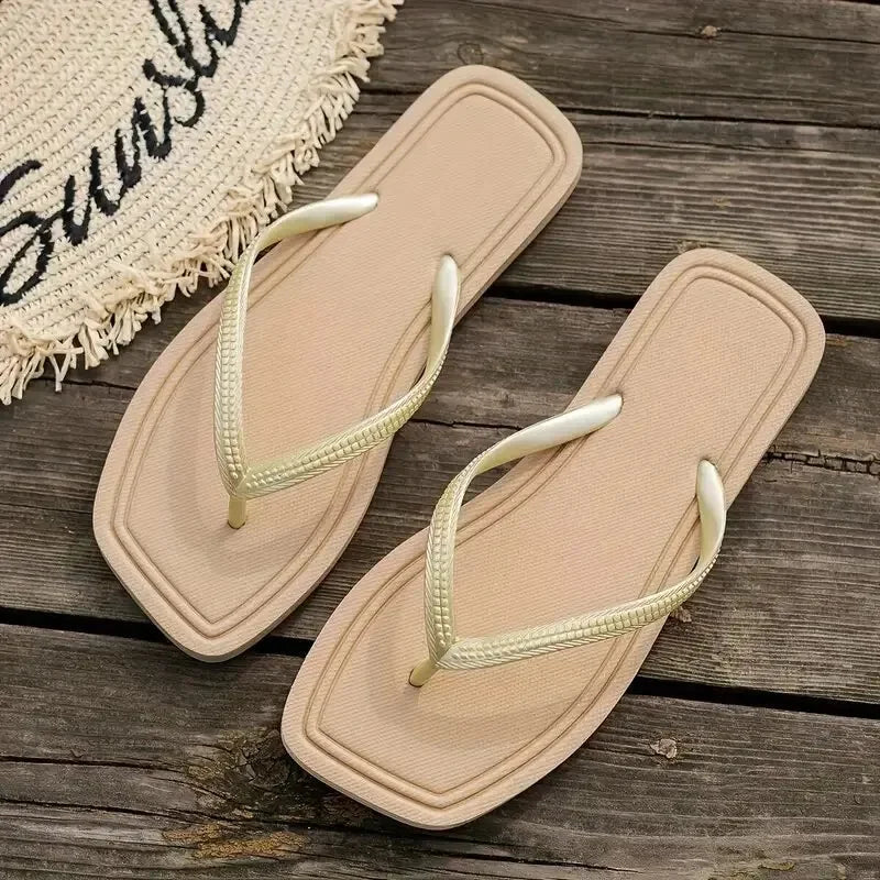 Casual Sandals Women's Outdoor Beach Simple Solid Color Flip Flops Comfortable Fashionable Summer Slippers for Ladies
