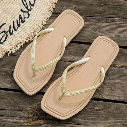 Casual Sandals Women's Outdoor Beach Simple Solid Color Flip Flops Comfortable Fashionable Summer Slippers for Ladies