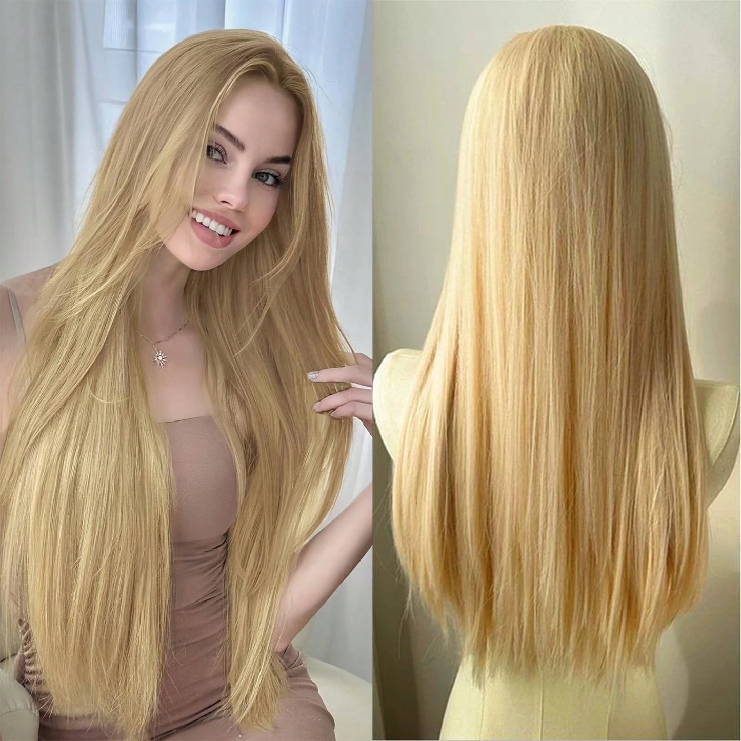 Light Blonde Wig 28inch Wig Long Straight Synthetic Wigs High temperature Fibers for Cosplay Moonlight White