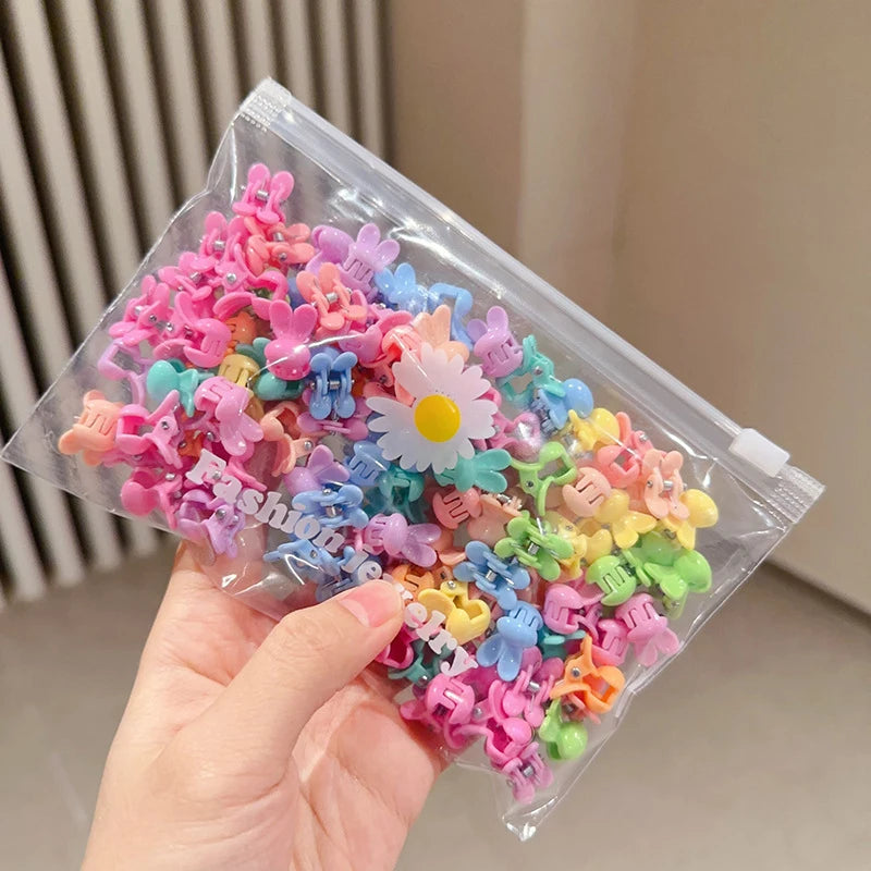 100Pcs Cute Flower Star Hair Claws Styling Hair Braid Hairpins Kids  Colorful Small Girls Hair Clips Hair Accessories Headwear