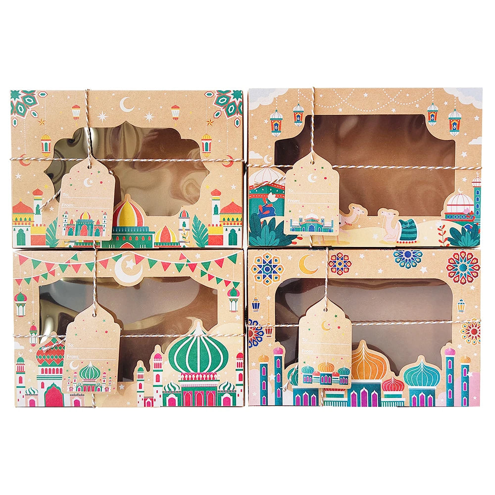 4/8pcs Ramadan Mubarak Kraft Paper Window Box EID Mubarak Candy Cake Box Islamic Muslim Party Supplies Ramadan Decoration 2025