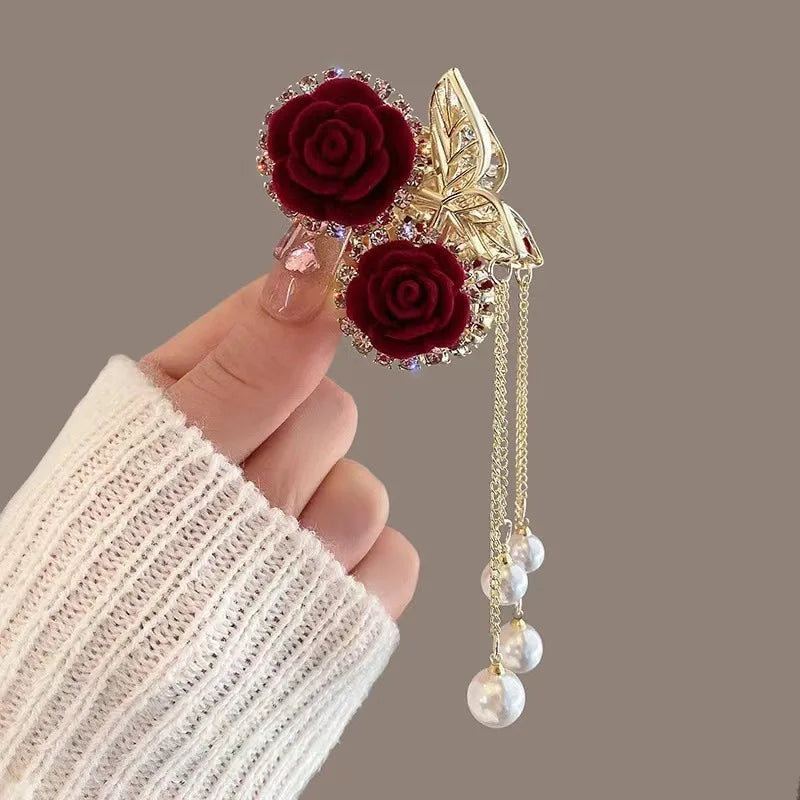 Delicate Tassels Rose Flower Alloy Hairpins for Women Girls Charm Retro Hair Clip New Hair Women's Accessories Gifts