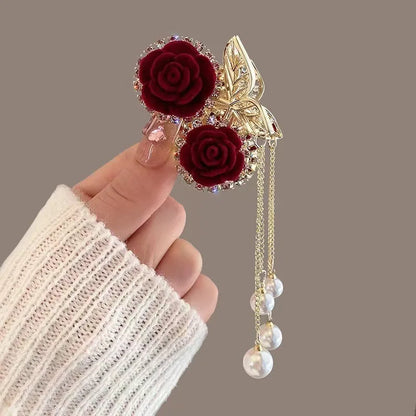 Delicate Tassels Rose Flower Alloy Hairpins for Women Girls Charm Retro Hair Clip New Hair Women's Accessories Gifts